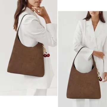Stylish Faux Suede Hobo Bags for Women with Cherry Charm