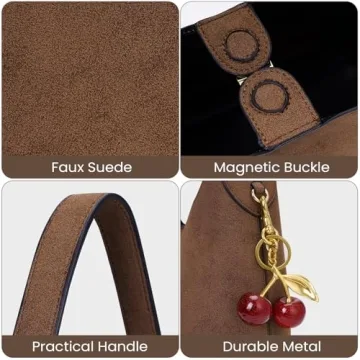 Stylish Faux Suede Hobo Bags for Women with Cherry Charm