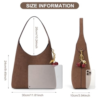 Stylish Faux Suede Hobo Bags for Women with Cherry Charm