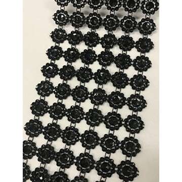 Ben Collection 4" X 10 Yards (30 Feet) Flower Diamond Mesh Faux Rhinestone Ribbon Wrap for Wedding, Party, and Events Decoration (Black)