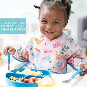 Bumkins Toddler and Baby Suction Plate, Divided Grip Dish for Babies and Kids, Baby Led Weaning, Feeding Supplies, Sticks to Tables and Highchairs, Platinum Silicone, for Children 6 Months, Dark Blue