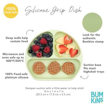 Bumkins Toddler and Baby Suction Plate, Divided Grip Dish for Babies and Kids, Baby Led Weaning, Feeding Supplies, Sticks to Tables and Highchairs, Platinum Silicone, for Children 6 Months, Dark Blue