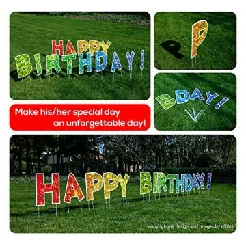 effilex Rainbow Sparkly Look Yard Signs Happy Birthday 15" Waterproof with Stakes | Birthday Lawn Signs Set of Large Letter Boards 14 Pcs