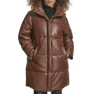 Levi's Women's Dark Brown Faux Leather Puffer Coat