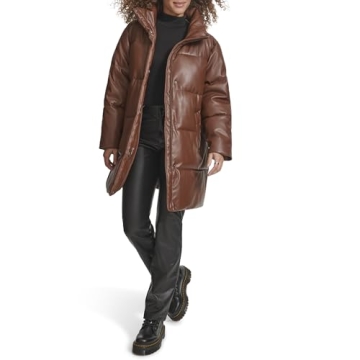 Levi's Women's Dark Brown Faux Leather Puffer Coat