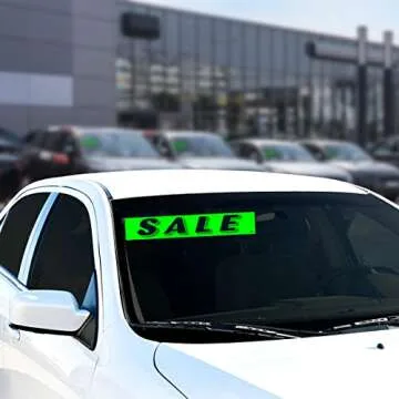 Versa-Tags Chartreuse Green Vinyl Slogan Stickers - 12-Pack for Car Dealer Windshield Advertising, Perfect for Used/New Car Truck RV Lots Slogan-Sale-Stickers