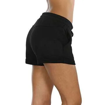 icyzone Workout Lounge Shorts for Women - Athletic Running Jogging Cotton Sweat Shorts(Pack of 2)(L,Black/Grey)