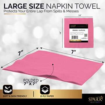 Amcrate Big Party Pack 40 Count Pink Dinner Napkins Tableware- Ideal for Wedding, Party, Birthday, Dinner, Lunch, Cocktails. (7” x 7”)