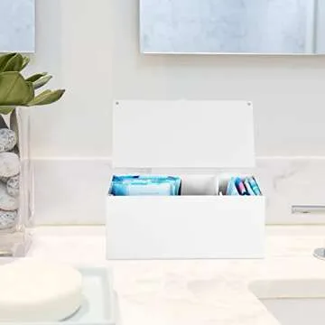 ChengFu Acrylic Magnetic Sanitary Napkin Storage Container, Pad Holder for Period, Sanitary Napkin Holder, Pad and Tampon Holder for Bathroom, Sanitary Napkin Dispenser, White