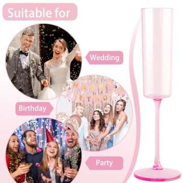 YOUBET 24 Pack Pink Plastic Champagne Flutes - 6 Oz Clear Pink Champagne Glasses - Square Plastic Toasting Glasses for Party Birthday Anniversary Wedding