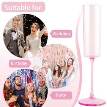 YOUBET 24 Pack Pink Plastic Champagne Flutes - 6 Oz Clear Pink Champagne Glasses - Square Plastic Toasting Glasses for Party Birthday Anniversary Wedding