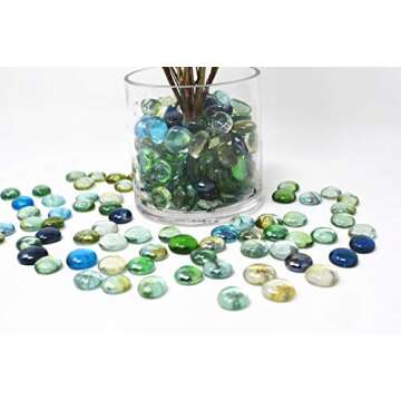 TSY TOOL 3 Lb (Approx 300 Count) 3 Bags Mixed Color Glass Gems Pebbles Stones Flat Marbles for Vase Accents and Crafting