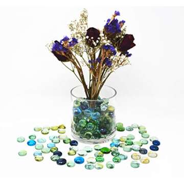 TSY TOOL 3 Lb (Approx 300 Count) 3 Bags Mixed Color Glass Gems Pebbles Stones Flat Marbles for Vase Accents and Crafting