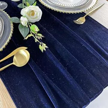 BTF HOME Velvet Table Runner, 5 Pack Luxurious Wedding Reception Decorations Soft Velvet Fabric Table Linen Overlay for Party (20 x 120 inch, Navy)