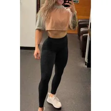 Aoxjox Women's High Waist Seamless Leggings for Workout - 24" in Black Marl