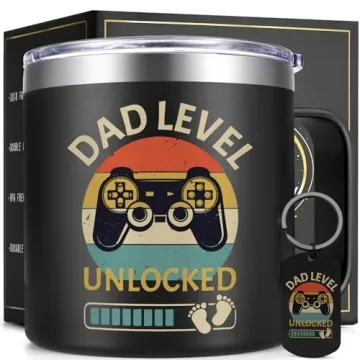 Lifecapido New Dad Gifts, Dad to Be Gifts, Best Gifts for New Dad, Dad Level Unlocked 14oz Insulated...