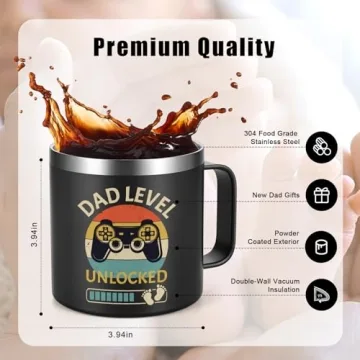 Lifecapido New Dad Gifts, Dad to Be Gifts, Best Gifts for New Dad, Dad Level Unlocked 14oz Insulated Coffee Mug with Keychain, Funny Fathers Day Pregnancy Announcement Christmas Gift for Dad New Dad