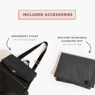 Freshly Picked Classic II Diaper Bag Backpack, Wipeable Vegan Leather Diaper Bag With Changing Pad, Convertible (Ebony V2)