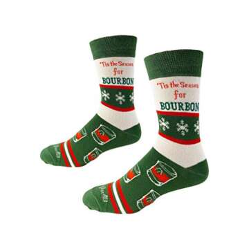 Tis the Season For Bourbon Men's Socks | Bourbon Gift for Men Funny Novelty Fashion Dress Socks | Un...
