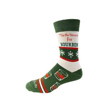 Tis the Season For Bourbon Men's Socks | Bourbon Gift for Men Funny Novelty Fashion Dress Socks | Unique Stocking Stuffer for Bourbon Whiskey Lovers
