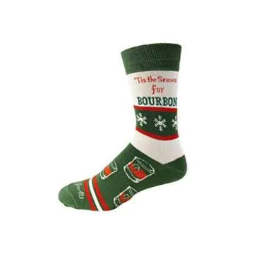 Tis the Season For Bourbon Men's Socks | Bourbon Gift for Men Funny Novelty Fashion Dress Socks | Unique Stocking Stuffer for Bourbon Whiskey Lovers