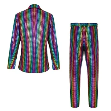CARUHIF Rainbow Sequin 70s Disco Suit Costume