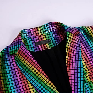 CARUHIF Rainbow Sequin 70s Disco Suit Costume