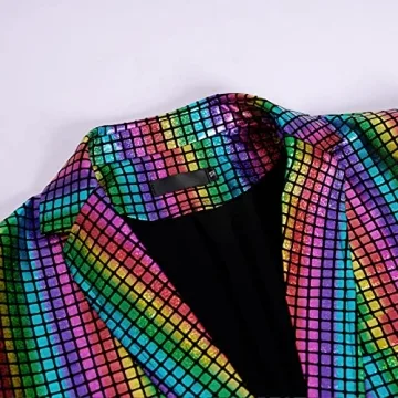 CARUHIF Rainbow Sequin 70s Disco Suit Costume