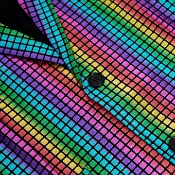 CARUHIF Rainbow Sequin 70s Disco Suit Costume