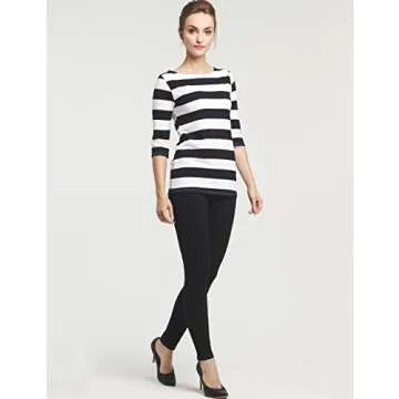Camii Mia 3/4 Sleeve Shirts for Women, Striped Tee Shirts Cotton Stretchy Lightweight Slim Fit (Small, Black White)