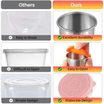 Pack of 6 Salad Dressing Container To Go: Small Condiment Containers with Lids, Reusable Stainless Steel Sauce Cups, Leakproof Silicone Lids for Bento Box, Picnic and Travel (Multi Color - 1.69oz)