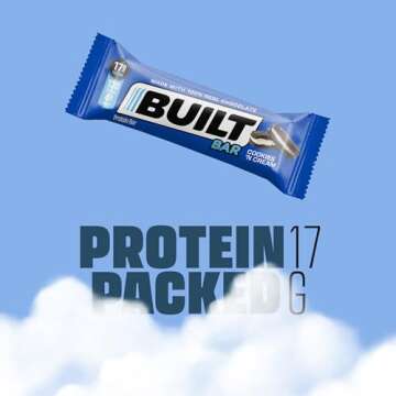 BUILT Protein Bars, Cookies 'N Cream, 12 Count, 1.73oz Bars, Gluten Free Protein Snacks with 17g of High Protein. Chocolate Protein Bar only 130 calories & 4g sugar, Great On The Go Protein Snack