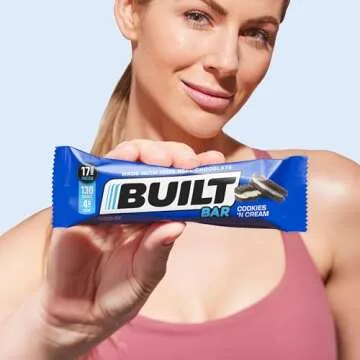BUILT Protein Bars, Cookies 'N Cream, 12 Count, 1.73oz Bars, Gluten Free Protein Snacks with 17g of High Protein. Chocolate Protein Bar only 130 calories & 4g sugar, Great On The Go Protein Snack
