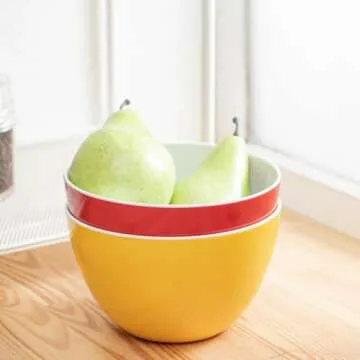 bzyoo Set of 6 Large Bowls, 5.5-Inch 30.4 OZ ColorPop Melamine Bowls, Unbreakable Pasta, Soup, Cereal, Salad Bowls, for Quick and Easy Meals, Side Dishes and Parties - Bright