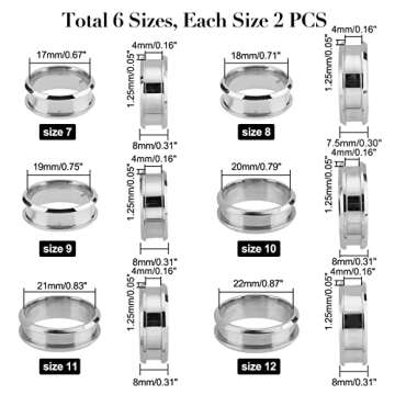 UNICRAFTALE 24pcs 6 Sizes Stainless Steel Blank Core Ring Settings 6 Sizes Finger Ring Blanks for Inlay Comfort Grooved Finger Ring Round Empty Ring for Jewelry Making