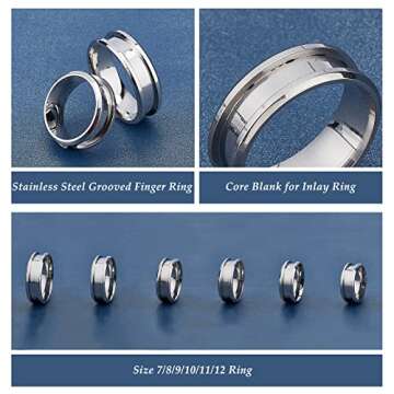 UNICRAFTALE 24pcs 6 Sizes Stainless Steel Blank Core Ring Settings 6 Sizes Finger Ring Blanks for Inlay Comfort Grooved Finger Ring Round Empty Ring for Jewelry Making