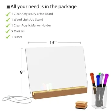 Elegant Acrylic Dry Erase Board with LED Light-Up Stand 13x9 inches