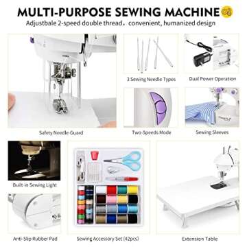 Magicfly Mini Sewing Machine for Beginner, Dual Speed Portable Machine with Extension Table, Light, ...