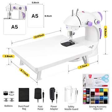 Magicfly Mini Sewing Machine for Beginner, Dual Speed Portable Machine with Extension Table, Light, Sewing Kit for Household, Travel