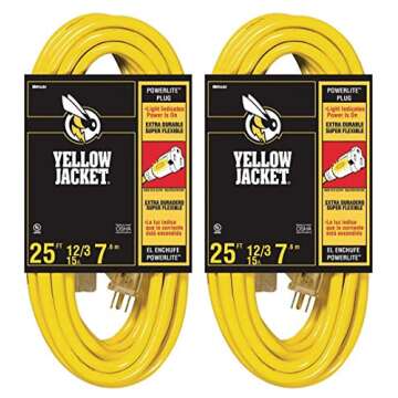 2-Pack - Yellow Jacket 12/3 Heavy-Duty 15-Amp SJTW Contractor Extension Cord with Lighted Ends, 25-F...