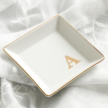 COLLECTIVE HOME - Ceramic Jewelry Tray, Monogram Decorative Trinket Dish for Rings Earrings Necklace...