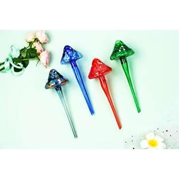 Large Watering Bulbs Colorful Glass Self Watering Globes Decorative Mushroom Design Self Watering Spikes Automatic Plant Waterer for Indoor and Outdoor Plants (4)