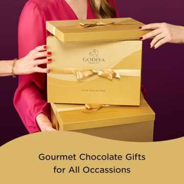 Godiva Chocolatier Chocolate Gift Box for Birthday, Thank You, Anniversary, Valentine's Day Gift Basket Gold Ribbon Gourmet Candy Assortment with Praline, Caramel in Milk, White, Dark Chocolate, 18pc