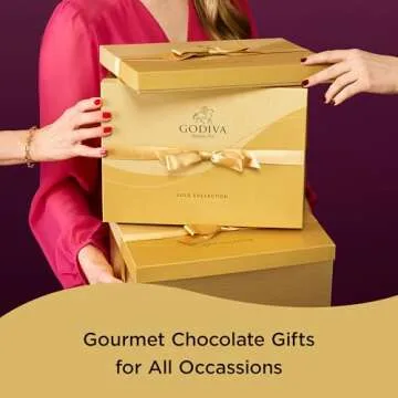 Godiva Chocolatier Chocolate Gift Box for Birthday, Thank You, Anniversary, Valentine's Day Gift Basket Gold Ribbon Gourmet Candy Assortment with Praline, Caramel in Milk, White, Dark Chocolate, 18pc
