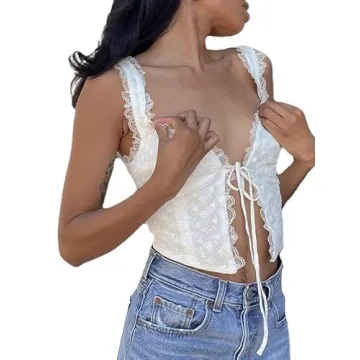 Stylish Women's Y2K Lace V Neck Camis Cami Crop Top