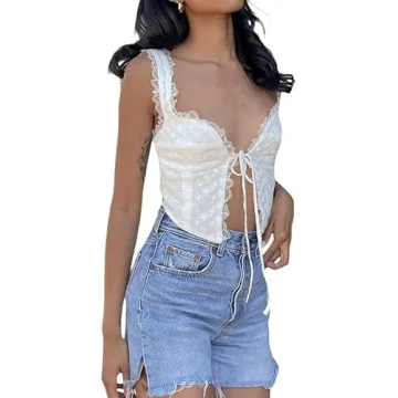 Stylish Women's Y2K Lace V Neck Camis Cami Crop Top