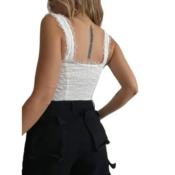 Stylish Women's Y2K Lace V Neck Camis Cami Crop Top
