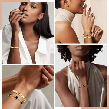 Womens Stackable Gold Bracelets Jewelry - 18K Gold Plated Floral Bracelet,Bangles Non Tarnish, Gold Cubic Zirconia Bracelet Set Trendy Gift,Christmas Valentines Birthday Gifts for Girlfriend