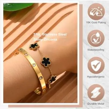 Womens Stackable Gold Bracelets Jewelry - 18K Gold Plated Floral Bracelet,Bangles Non Tarnish, Gold Cubic Zirconia Bracelet Set Trendy Gift,Christmas Valentines Birthday Gifts for Girlfriend