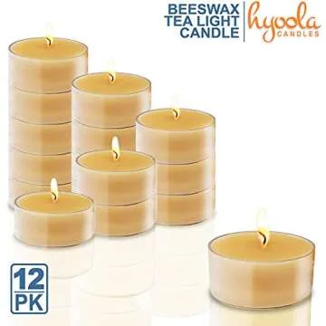 Pure Beeswax Tea Lights - 12 Pack - Handmade Decorative Unscented - Tealight Candles - 4 Hour Burn T...